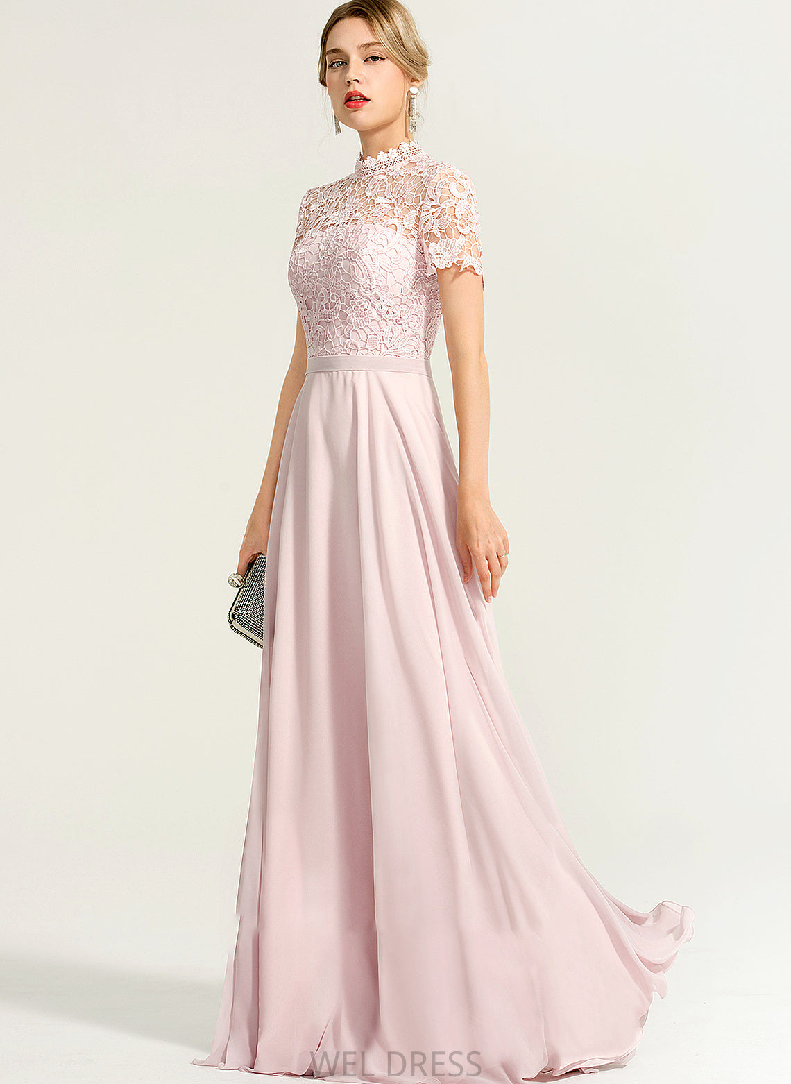 Chiffon Floor-Length Sequins Prom Dresses Neck A-Line Shyla With High