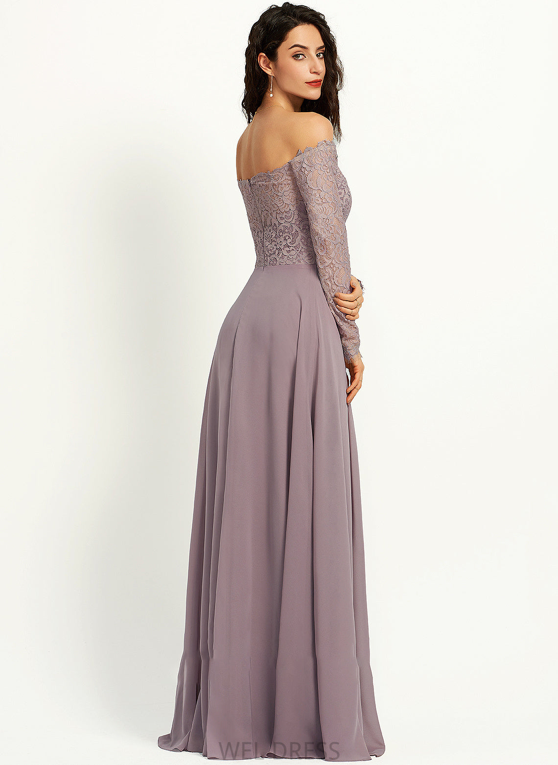 Straps Off-the-Shoulder Length Lace A-Line Fabric Silhouette Floor-Length Neckline Leyla Sleeveless Natural Waist