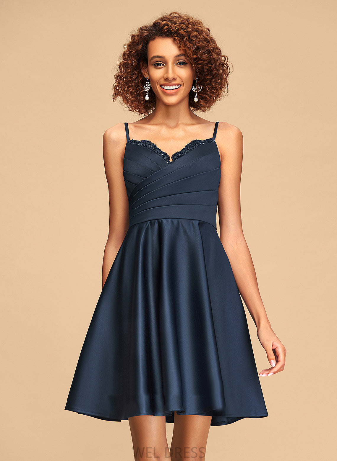 Dominique Homecoming Dresses Short/Mini Sequins A-Line Beading Homecoming Dress With V-neck Satin Ruffle