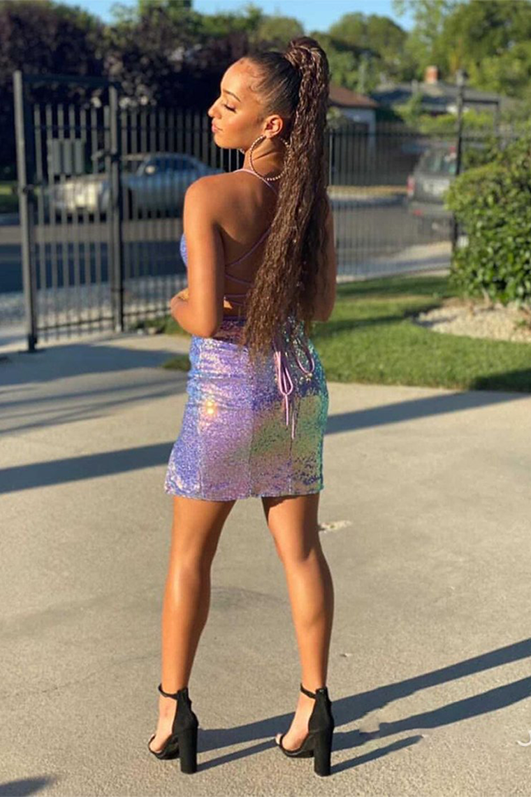 Lavender Fashion Glitter Party Dress Short Homecoming Dresses Blanche Prom Dress