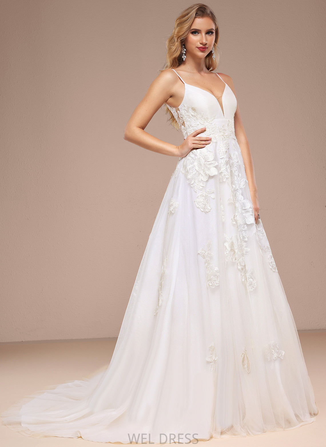 Dress Ball-Gown/Princess Lace Train Wedding Dresses Wedding With Greta Tulle V-neck Court Sequins