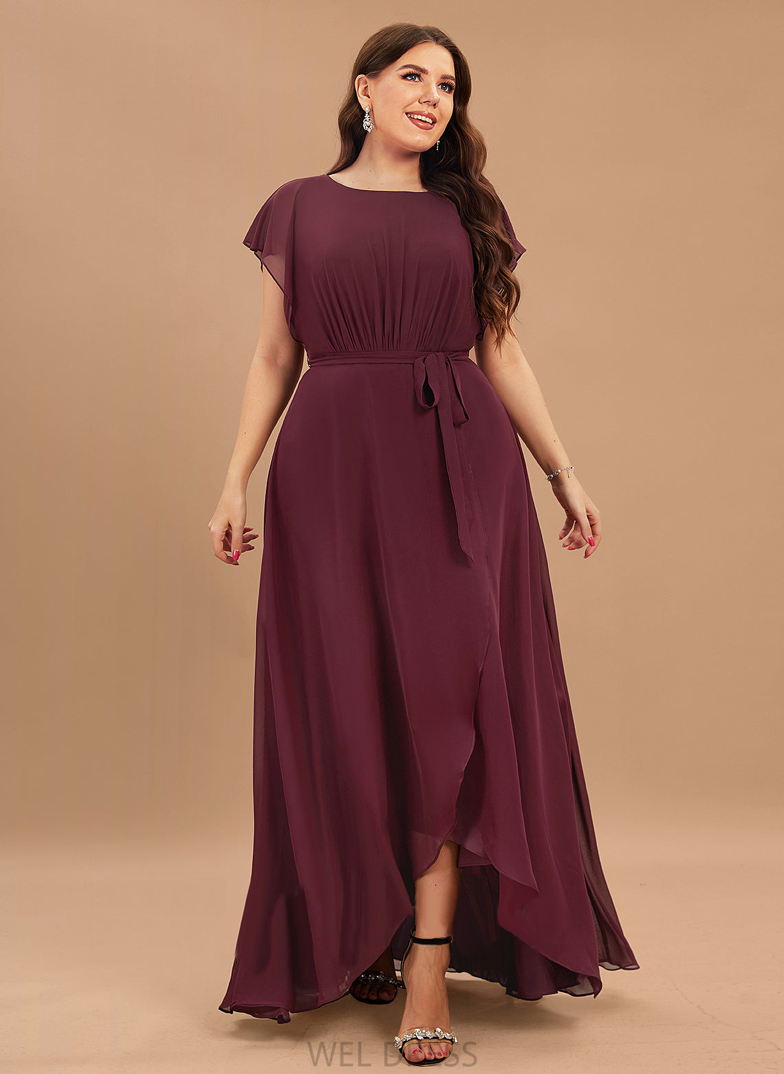 A-Line Neck Ruffle Asymmetrical With Scoop Lynn Prom Dresses