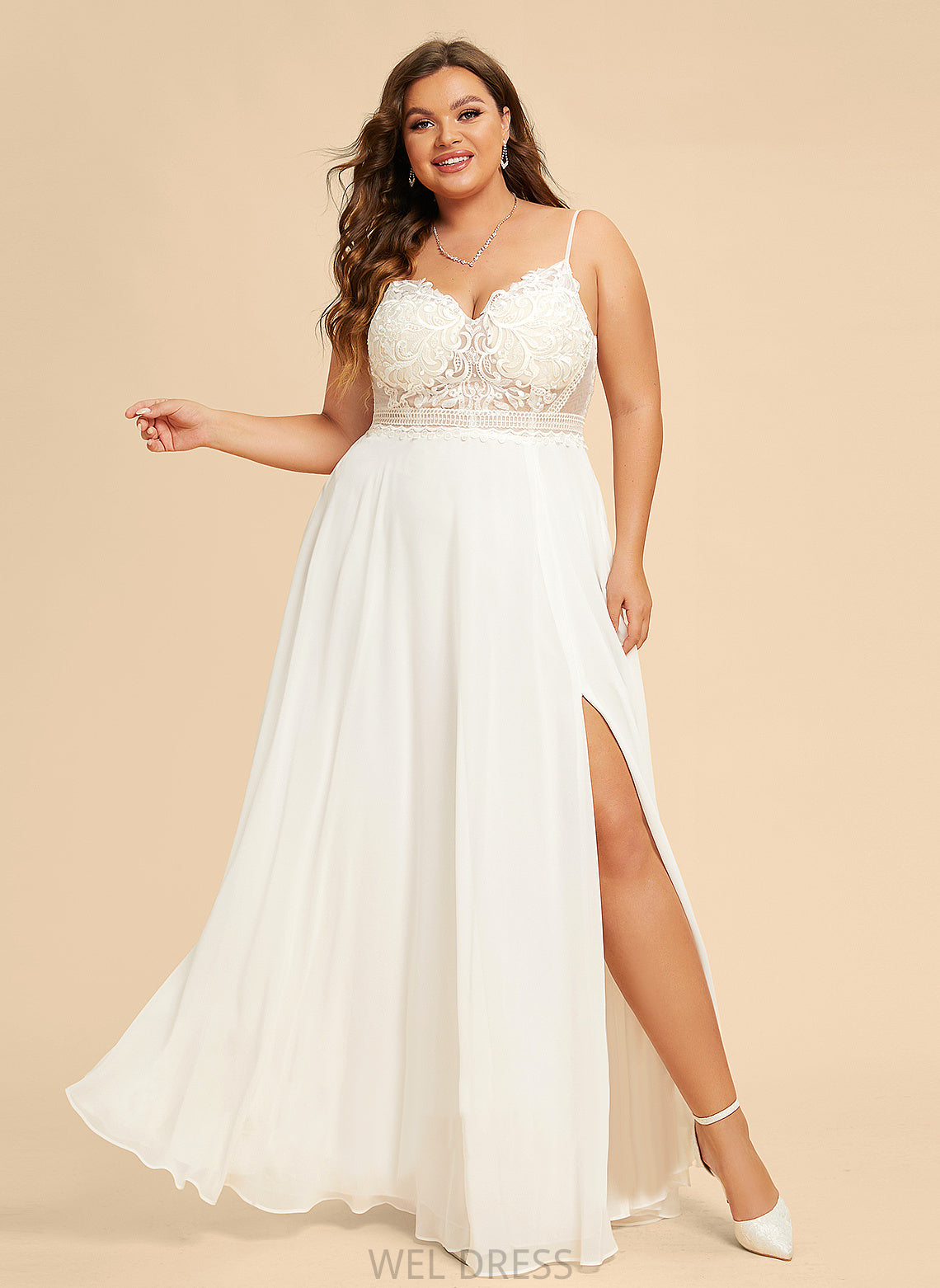 Chiffon Lace Dress Wedding Wedding Dresses Mylee A-Line V-neck Floor-Length