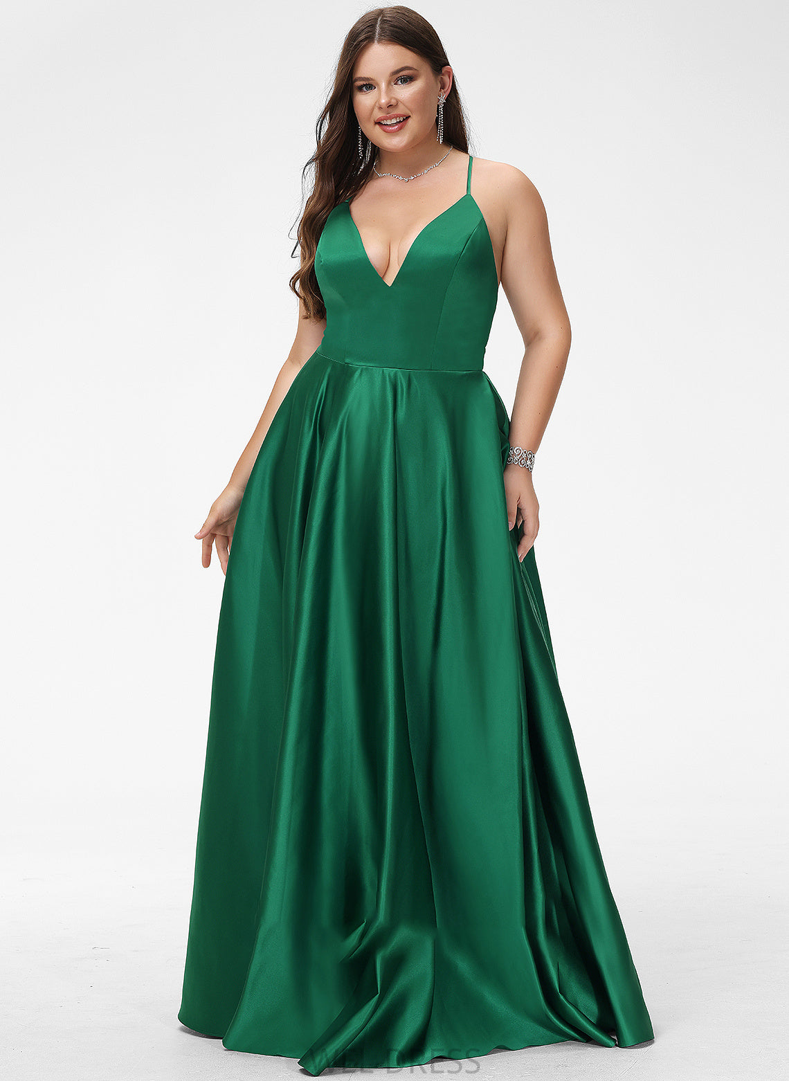 Prom Dresses Satin A-Line Floor-Length V-neck Arabella