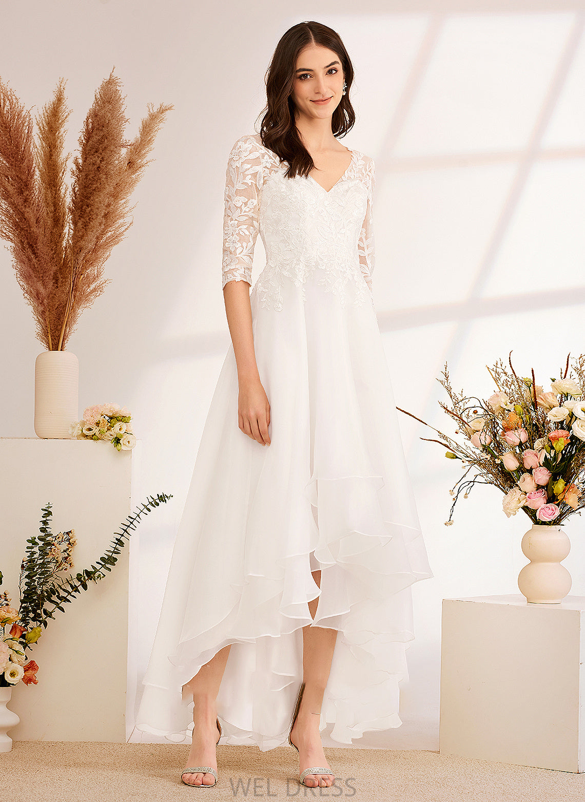 Asymmetrical Dress Wedding Sequins With A-Line Wedding Dresses Beading V-neck Laila