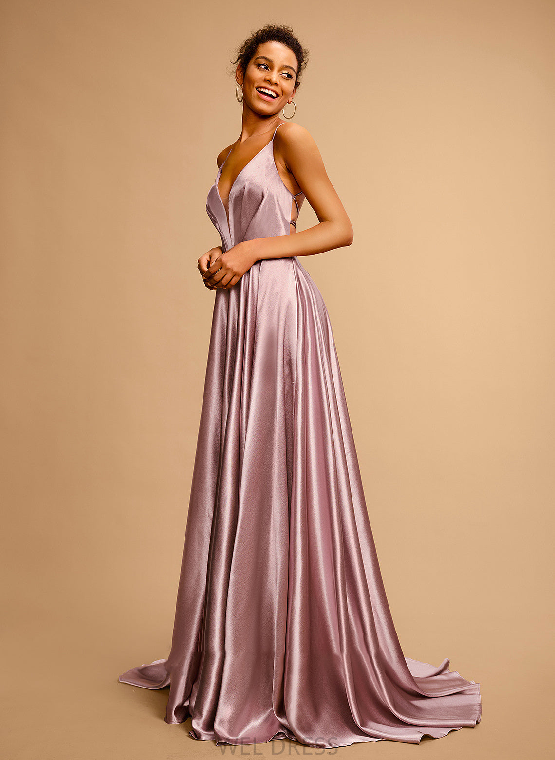 Prom Dresses Ball-Gown/Princess Sweep Satin V-neck Train Donna