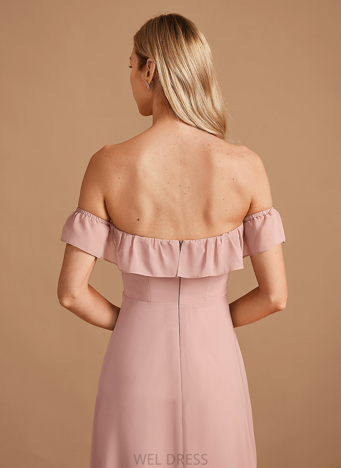 Floor-Length Off-the-Shoulder Neckline Ruffle A-Line Silhouette Fabric Embellishment Length Tatiana Floor Length Sleeveless