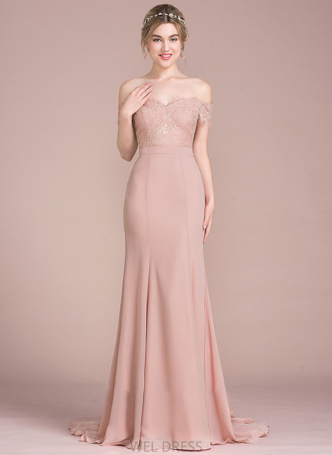 Train Daniella Chiffon With Sequins Prom Dresses Trumpet/Mermaid Off-the-Shoulder Lace Court