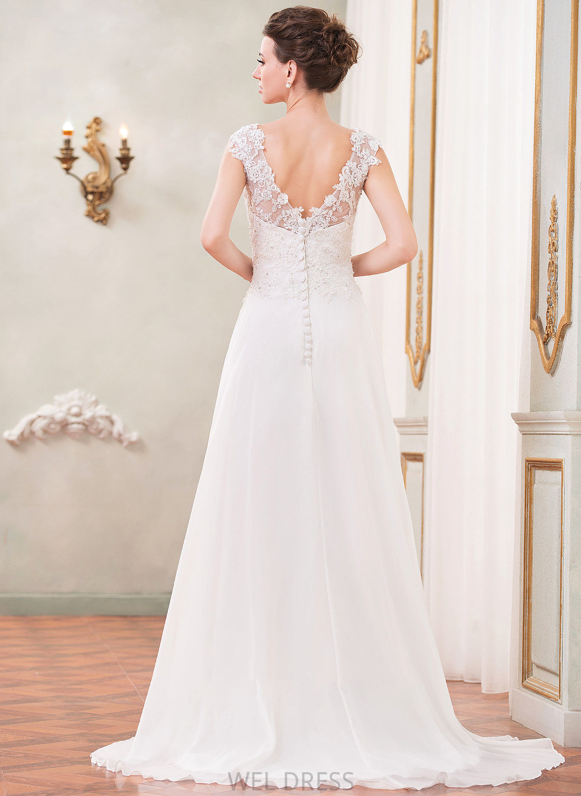 Wedding Lace V-neck With Ximena Chiffon Wedding Dresses Sweep Train Dress Beading A-Line Sequins