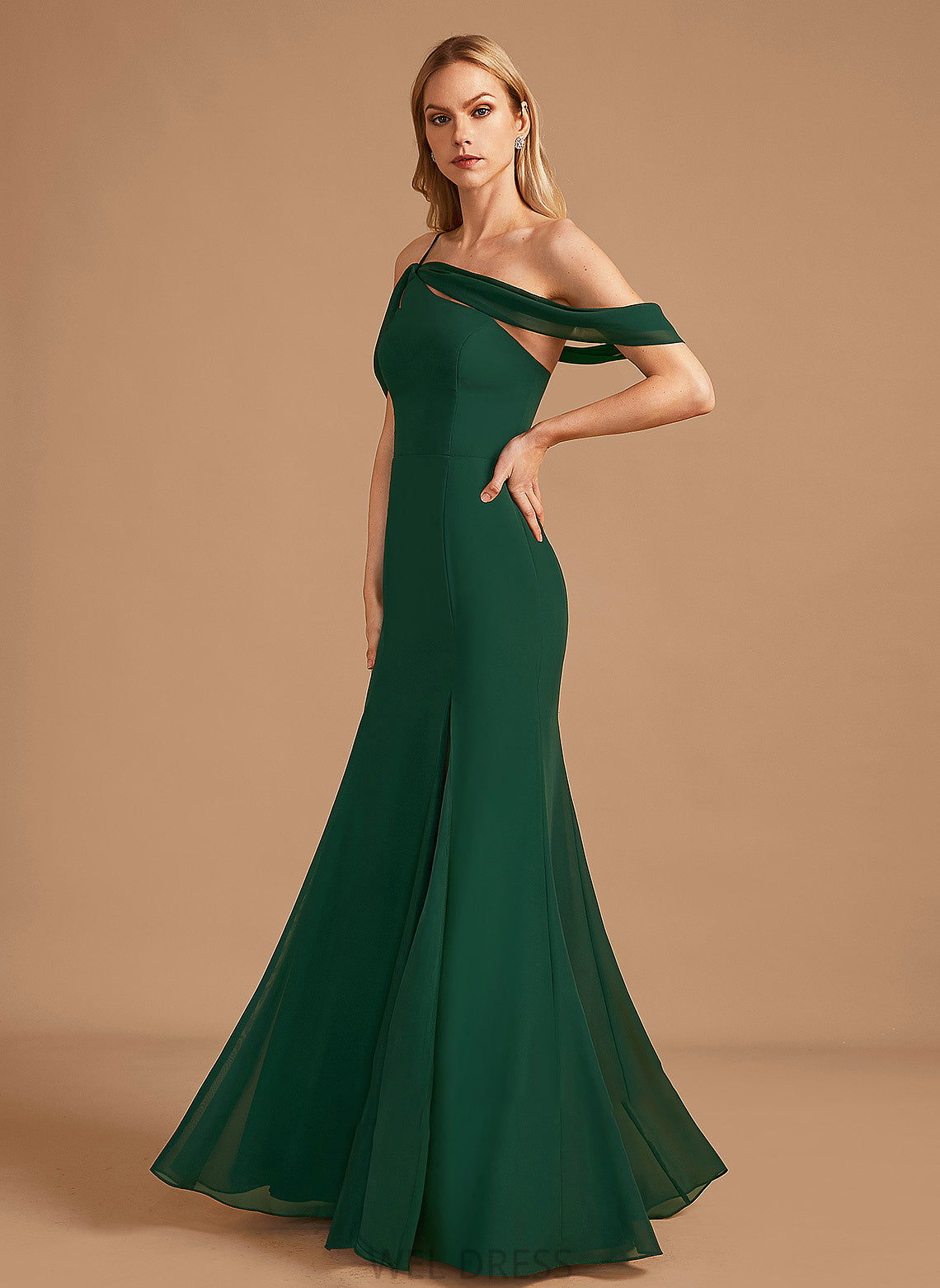 Embellishment Fabric Length Silhouette SplitFront Floor-Length One-Shoulder Trumpet/Mermaid Neckline Sloane Spaghetti Staps A-Line/Princess