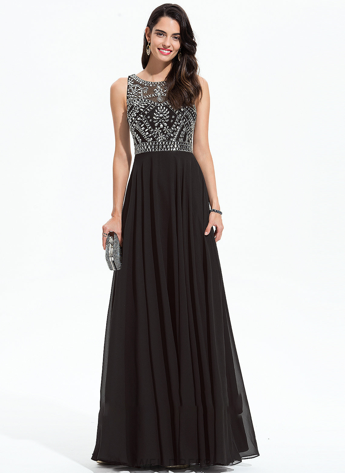 Prom Dresses Neck Scoop Chiffon Beading With A-Line Lilyana Floor-Length Sequins