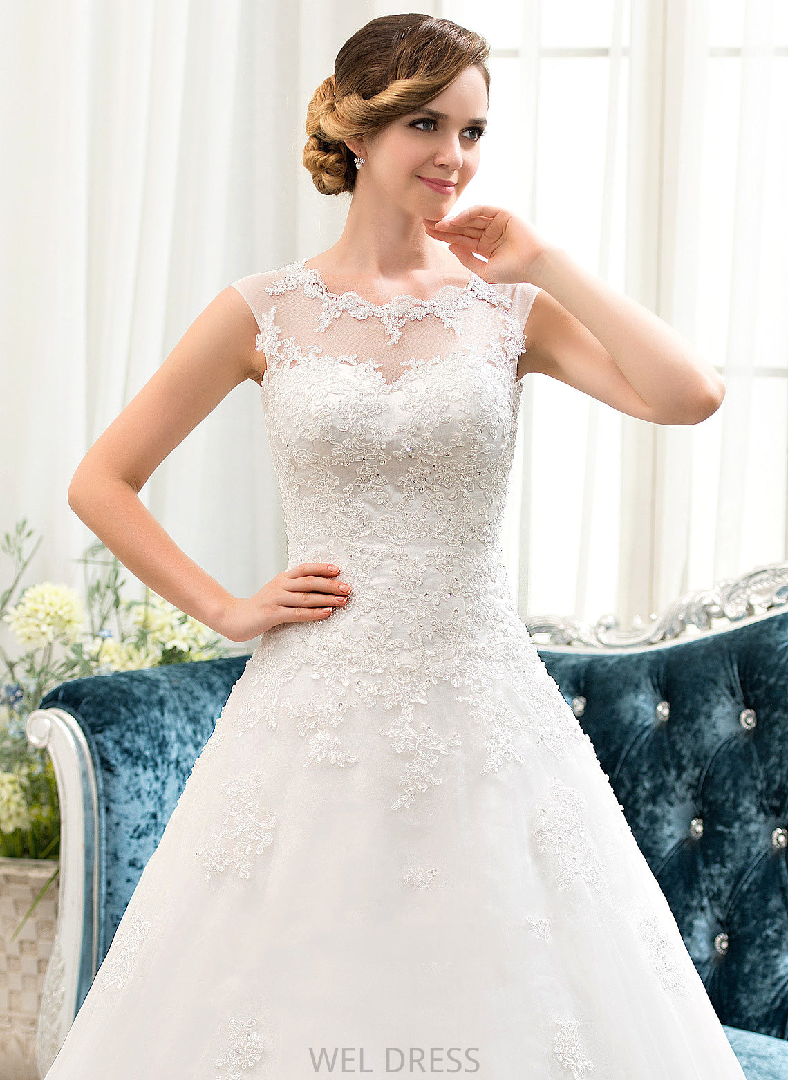 Organza Wedding Wedding Dresses With Sweep Tulle Dress Illusion Beading Sequins Train Monica Ball-Gown/Princess