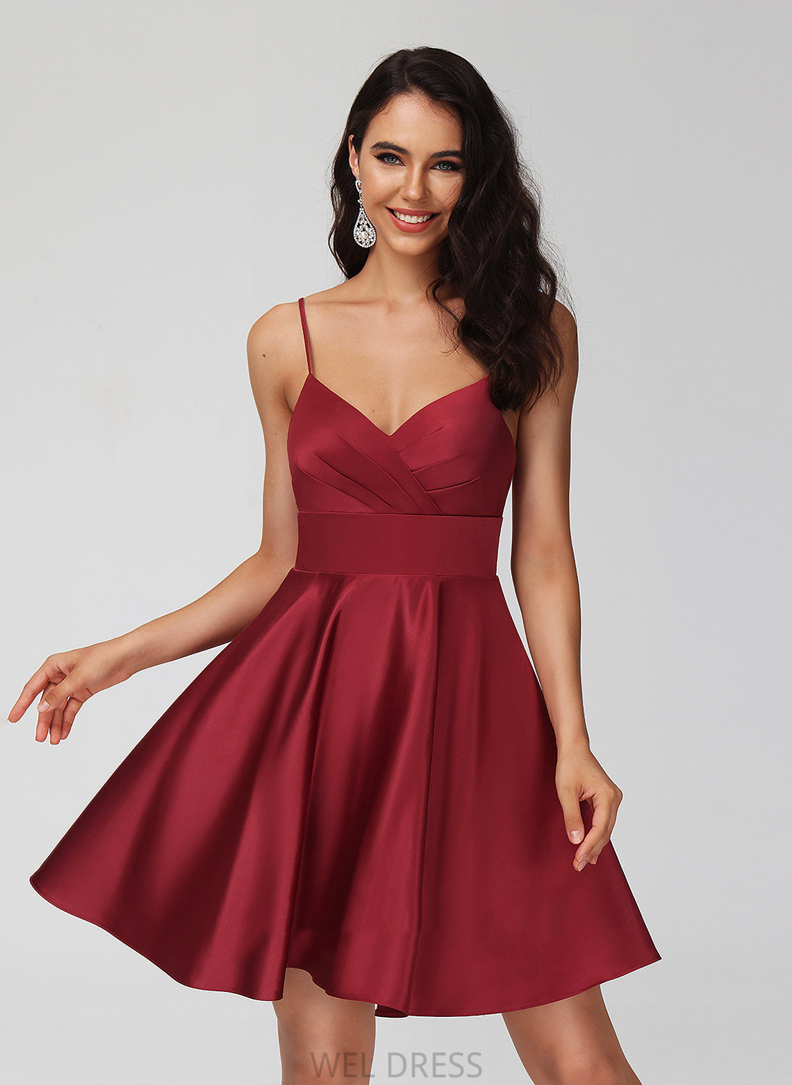 Homecoming Sheila Satin Short/Mini Homecoming Dresses With Dress Pleated A-Line V-neck