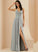 Melany With Split Floor-Length Lace Front Sequins Prom Dresses Chiffon A-Line V-neck