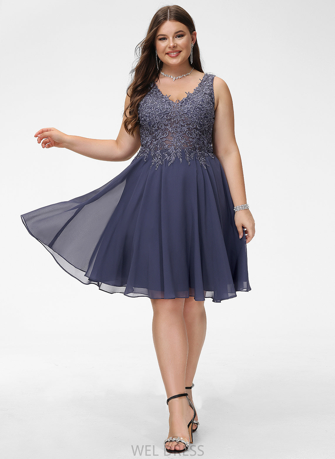 Homecoming Lace With A-Line Beading Homecoming Dresses Lizeth V-neck Dress Knee-Length Chiffon