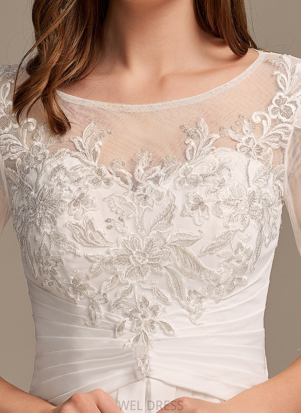 Lace Wedding Asymmetrical Dress Wedding Dresses Illusion A-Line Chiffon Lilia With