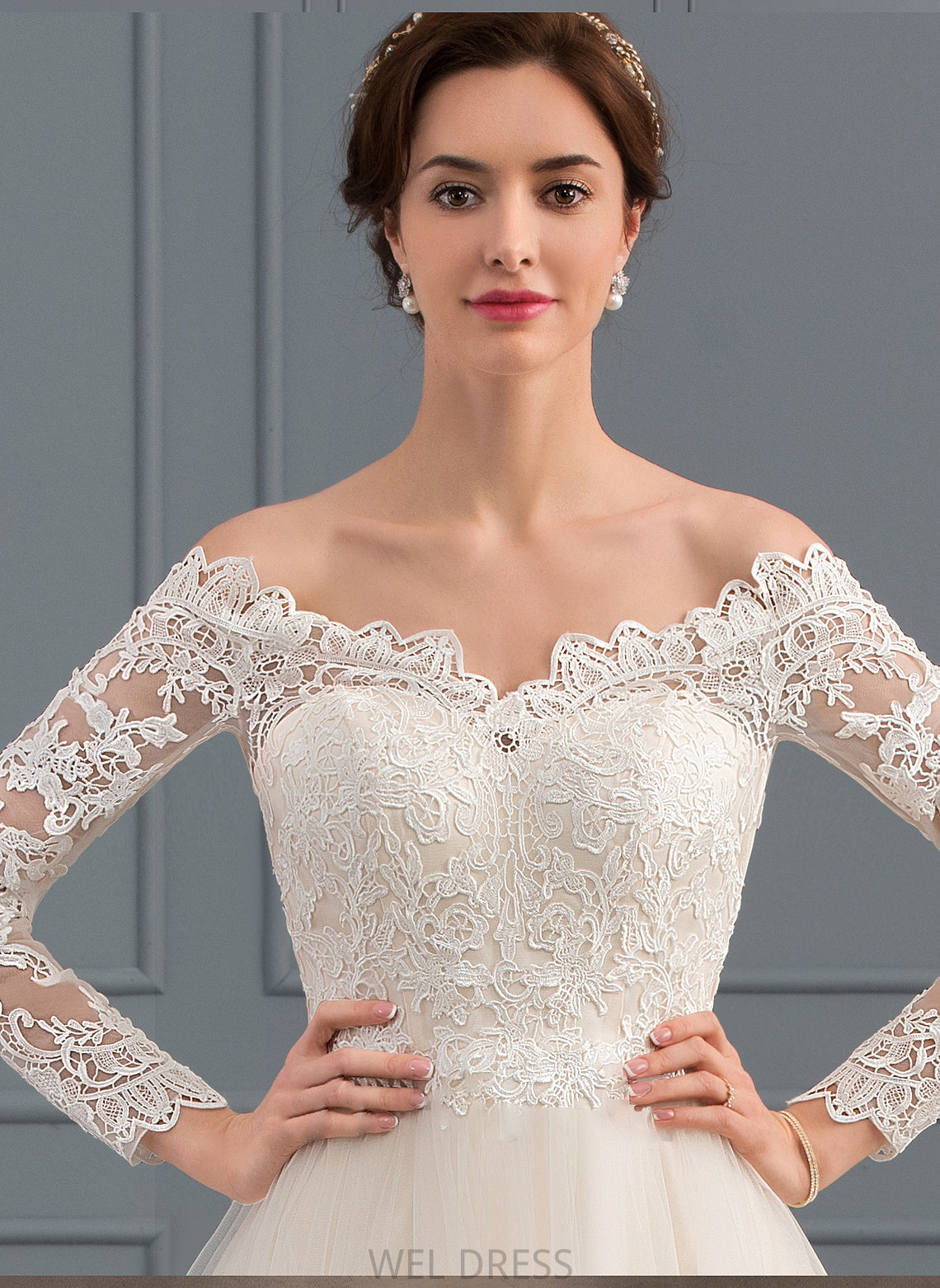 Wedding Chapel Ball-Gown/Princess Lace Tulle Kennedy Train Dress Wedding Dresses