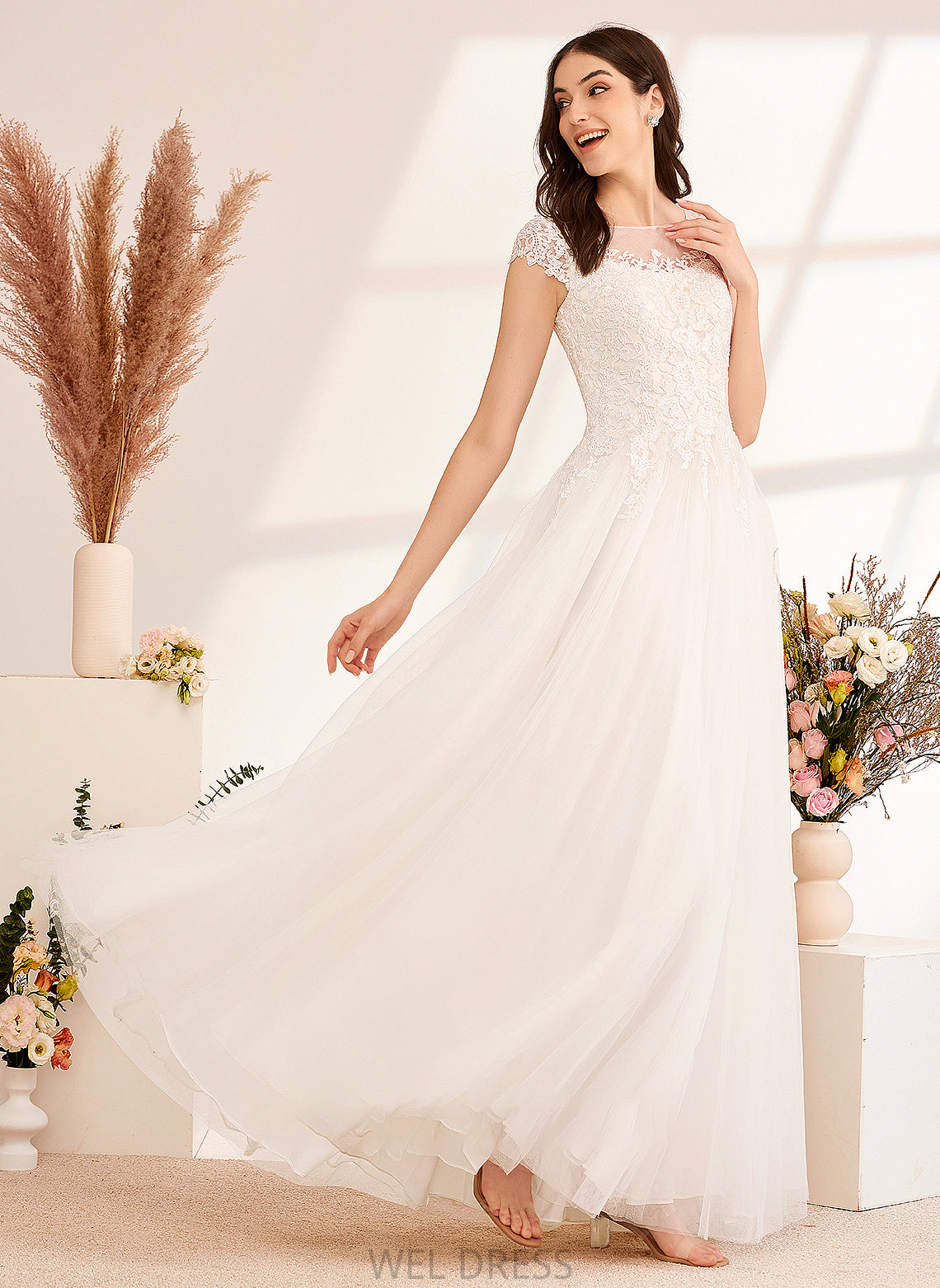 Ball-Gown/Princess Wedding Dresses With Floor-Length Illusion Dress Shelby Lace Wedding