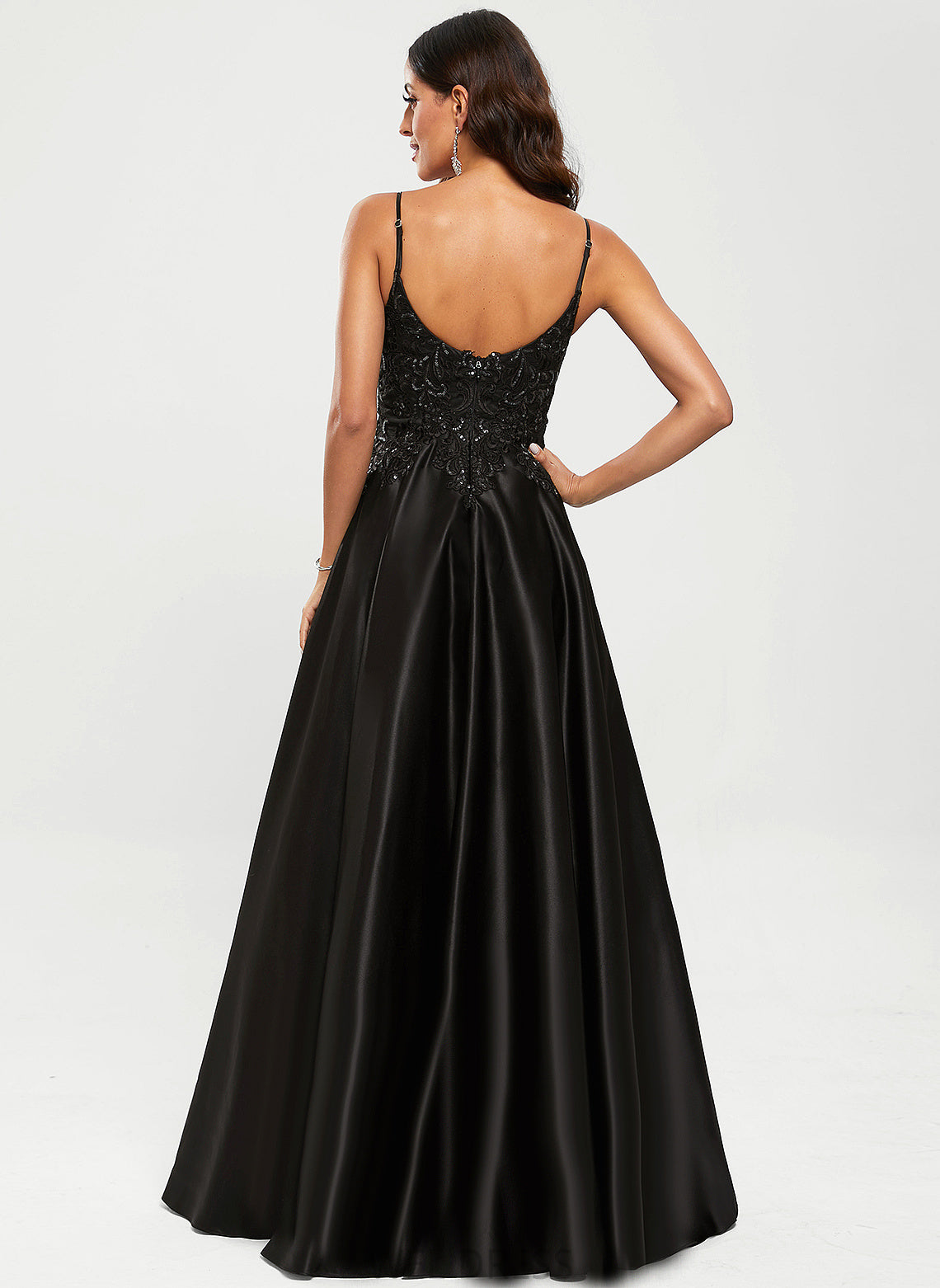 Giada Floor-Length A-Line Satin Prom Dresses Scoop With Sequins