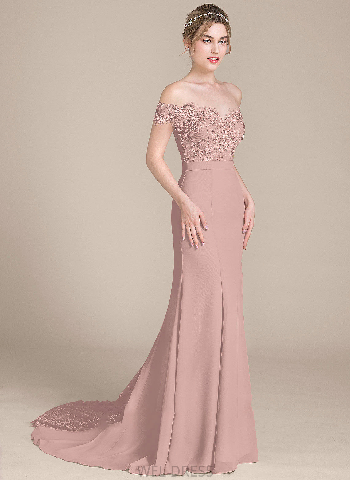 Train Daniella Chiffon With Sequins Prom Dresses Trumpet/Mermaid Off-the-Shoulder Lace Court
