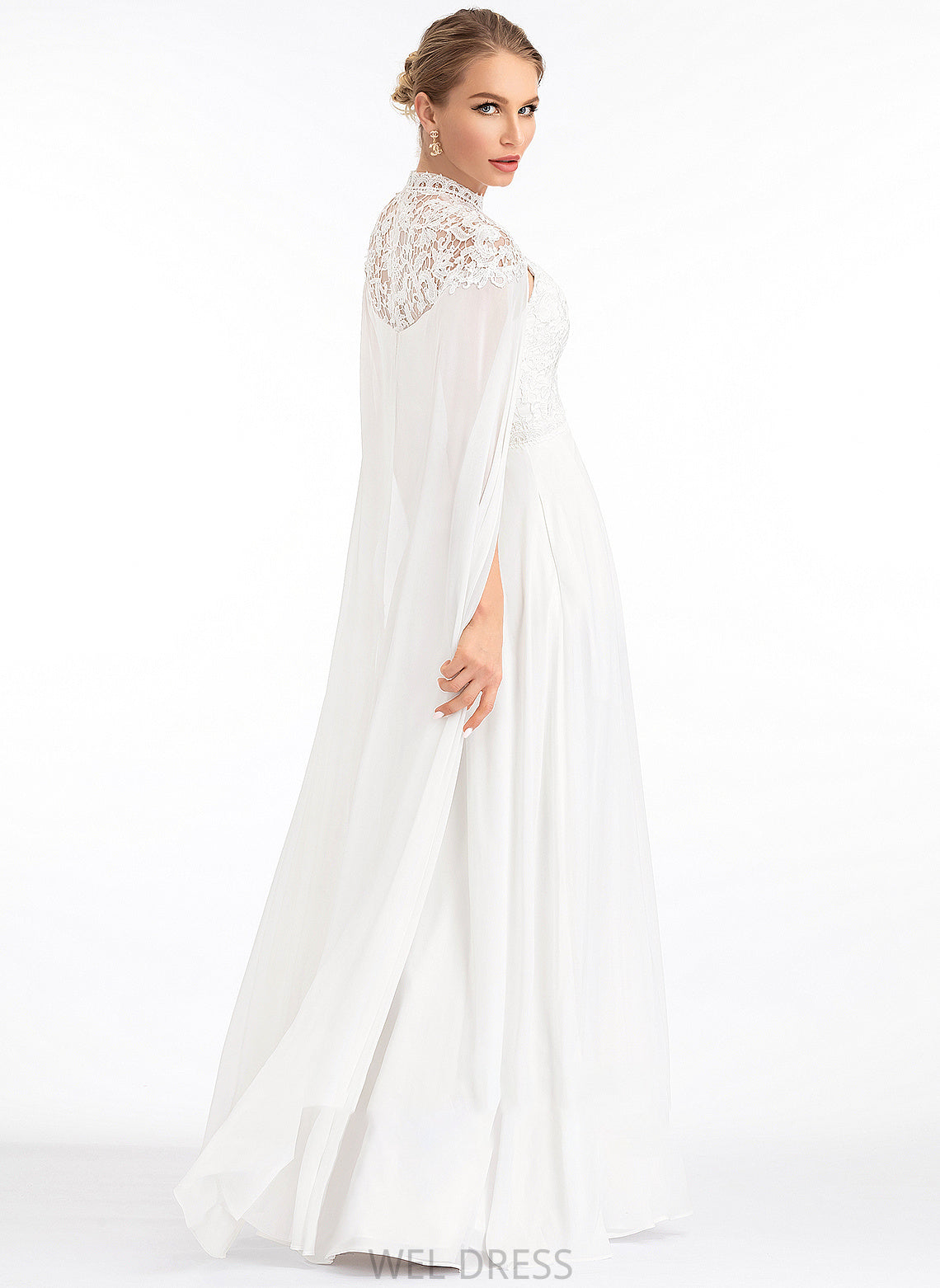 Wedding Floor-Length Neck High A-Line Dress Wedding Dresses Chiffon Erica