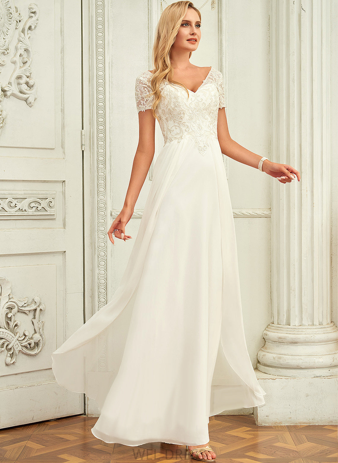 Wedding Floor-Length Wedding Dresses V-neck Jaylen Chiffon Dress A-Line