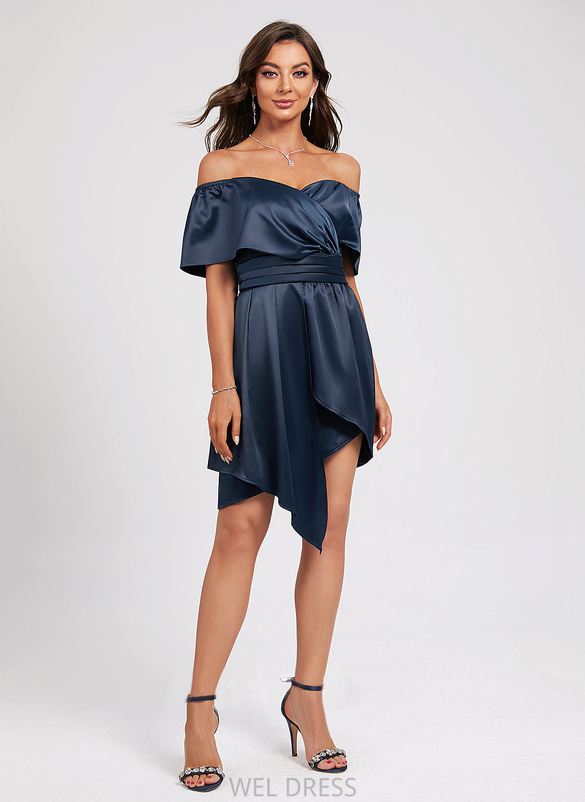 Homecoming Dresses Dress Sheath/Column With Off-the-Shoulder Brenna Homecoming Pleated Asymmetrical