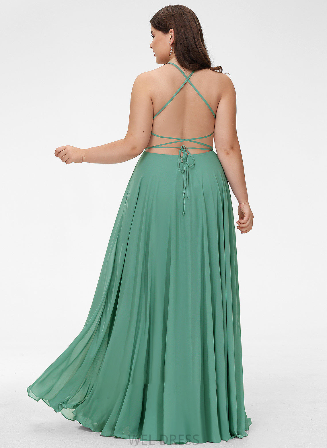 Pockets Prom Dresses Front Split Floor-Length Chiffon Square With Neckline A-Line Angeline