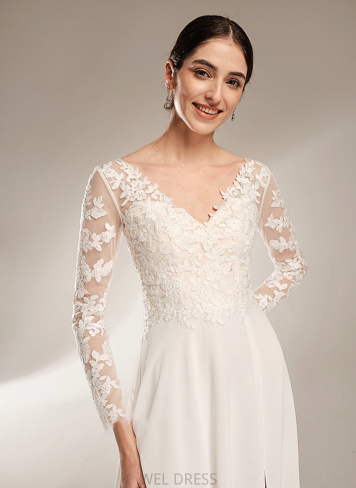 Floor-Length V-neck Front Split Dress A-Line Wedding Wedding Dresses Alexandra With