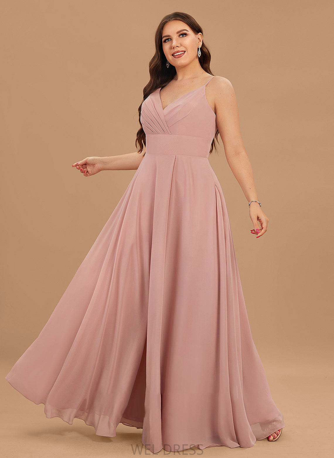 Ruffle Pockets A-Line Prom Dresses Floor-Length Chiffon V-neck Kayleigh With