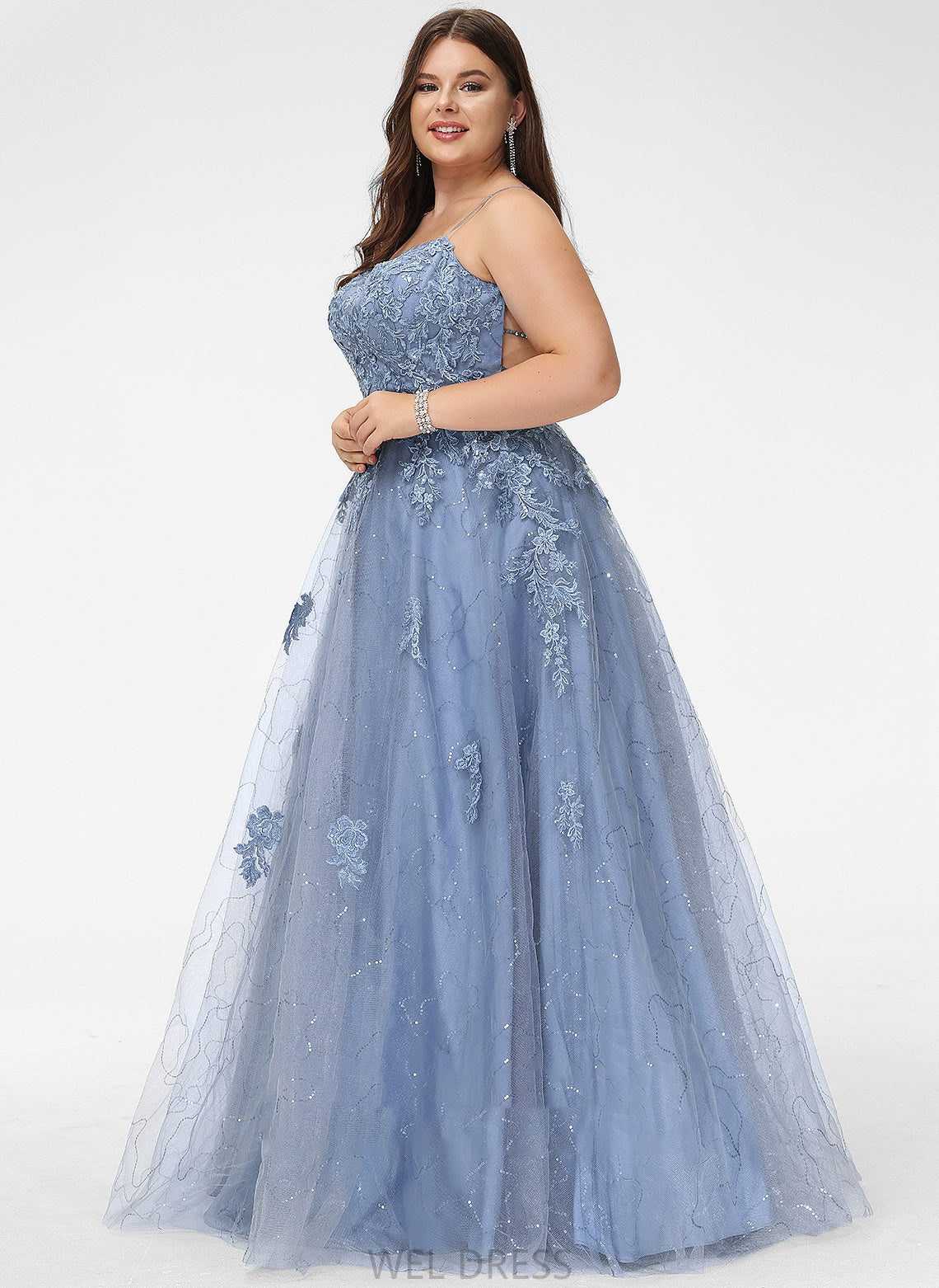 Neckline Floor-Length Prom Dresses Alyvia With Front Sequins Tulle Split Ball-Gown/Princess Square