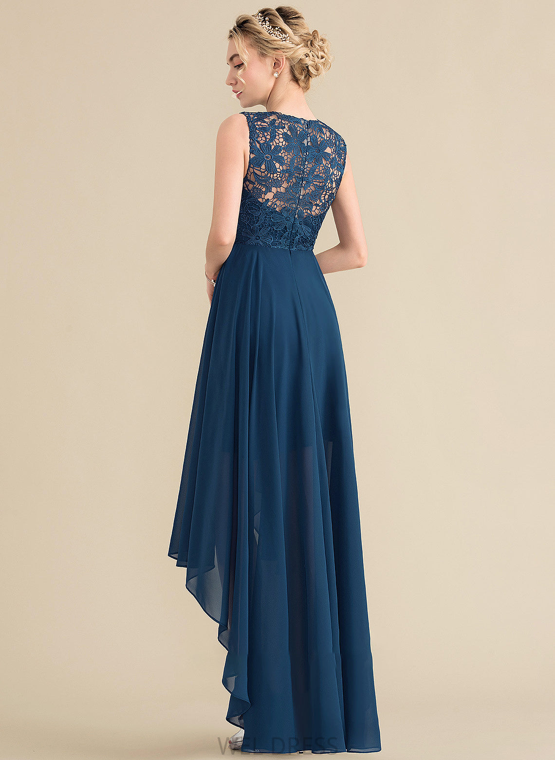 Asymmetrical Fabric Neckline Straps Length Lace ScoopNeck Silhouette A-Line Adalynn Natural Waist A-Line/Princess