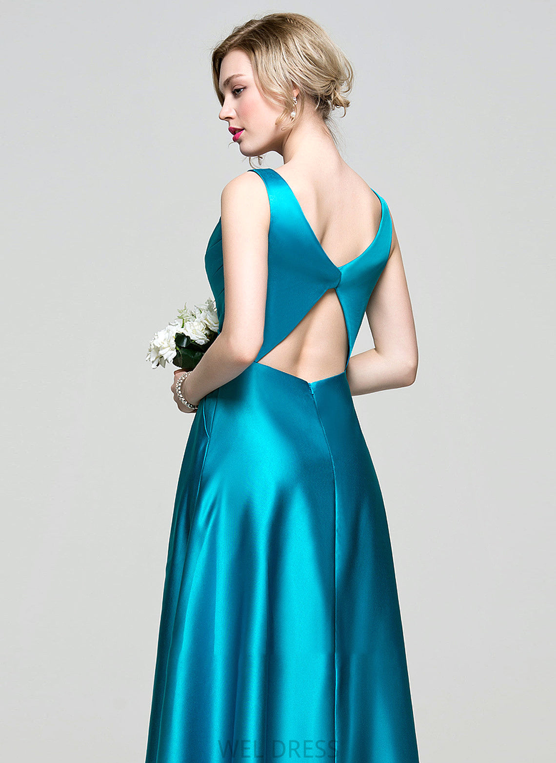 Ball-Gown/Princess Pockets Ruffle Samara Satin V-neck With Prom Dresses Floor-Length