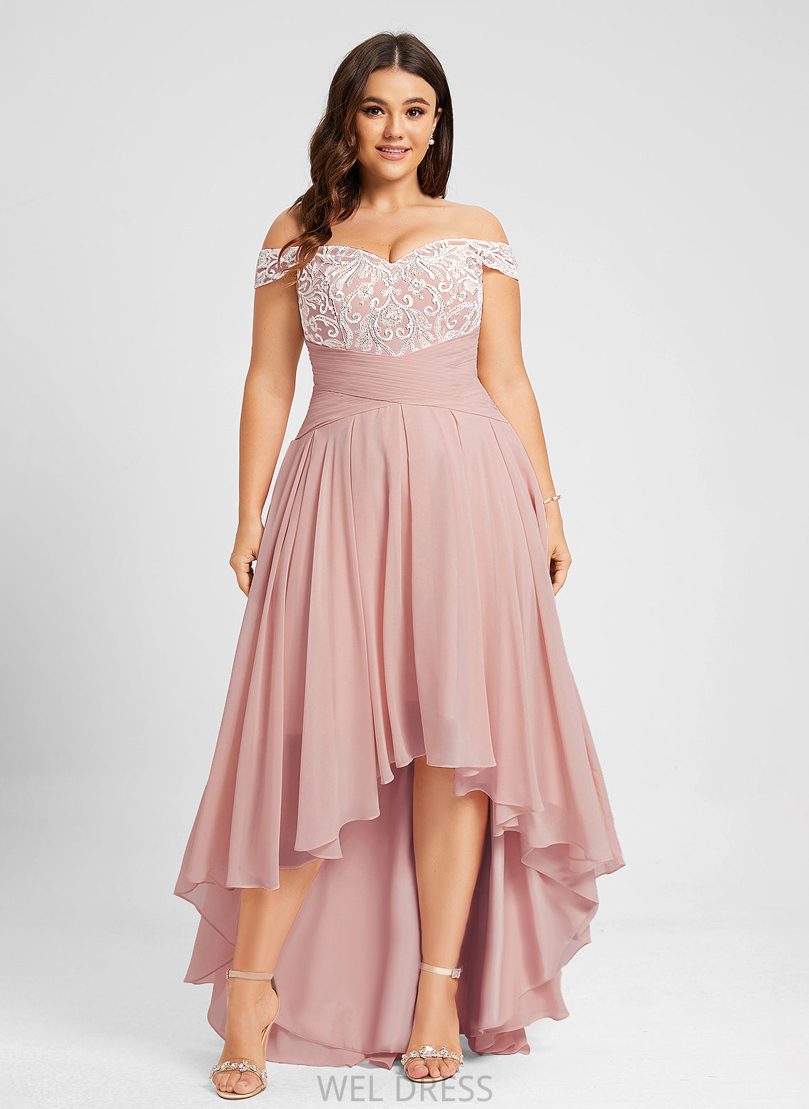 Lace Prom Dresses Pleated Chiffon With Off-the-Shoulder A-Line Brynn Asymmetrical