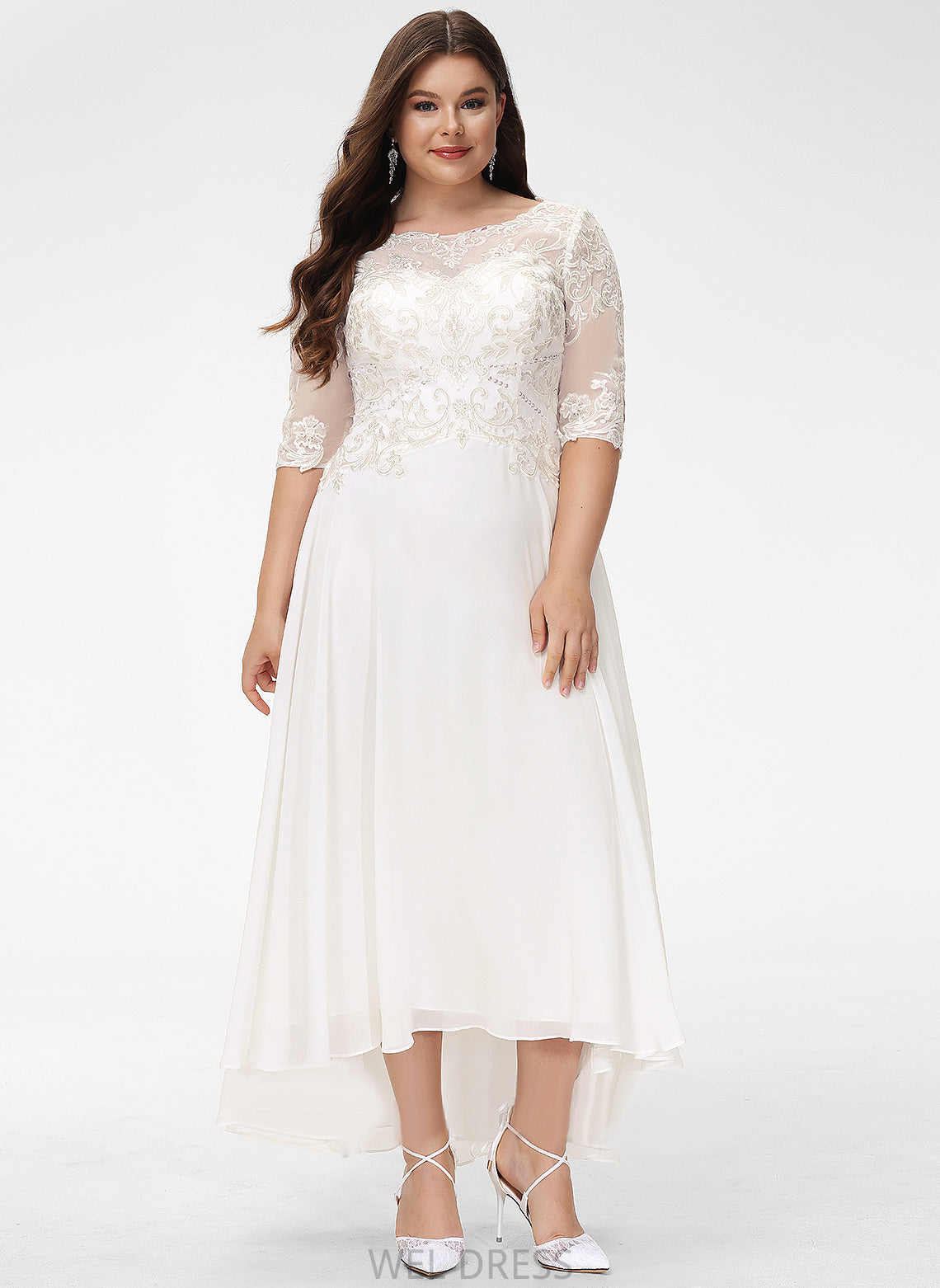 Lace Asymmetrical Scoop Chiffon Beading Dress Wedding Dresses Kailyn A-Line With Wedding Sequins