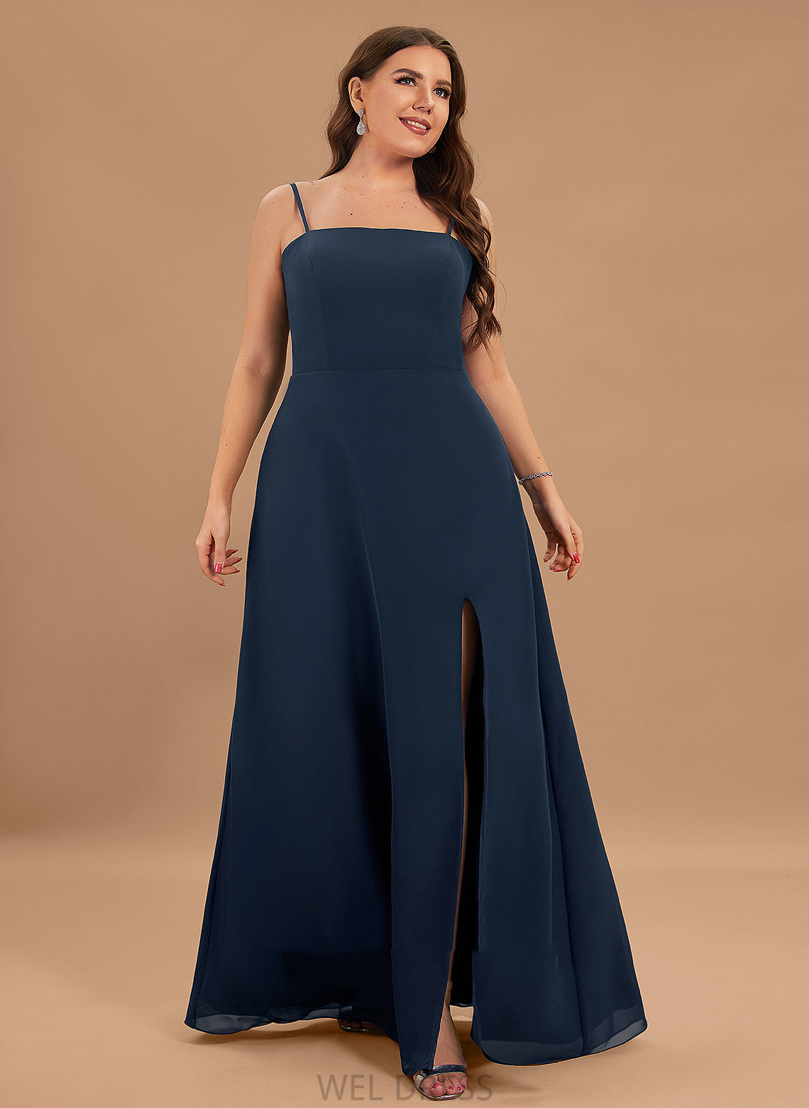 SquareNeckline Neckline Floor-Length SplitFront A-Line Length Fabric Embellishment Silhouette Georgia Sleeveless Trumpet/Mermaid Bridesmaid Dresses