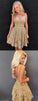 Unique V-Neck Sleeveless Lace Homecoming Dresses Gretchen V-Back Gold CD08