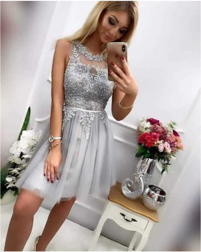Stylish Mina Homecoming Dresses Tulle Short With Appliques CD10550