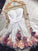 Chic A-Line V Neck Hand-Made Flower Unique Short Dress Long Sleeve Homecoming Dresses Violet CD108