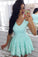 Popular Short Mint Green Capped Sleeve Short Lace Alyson Homecoming Dresses Hollow Party Dress CD1092