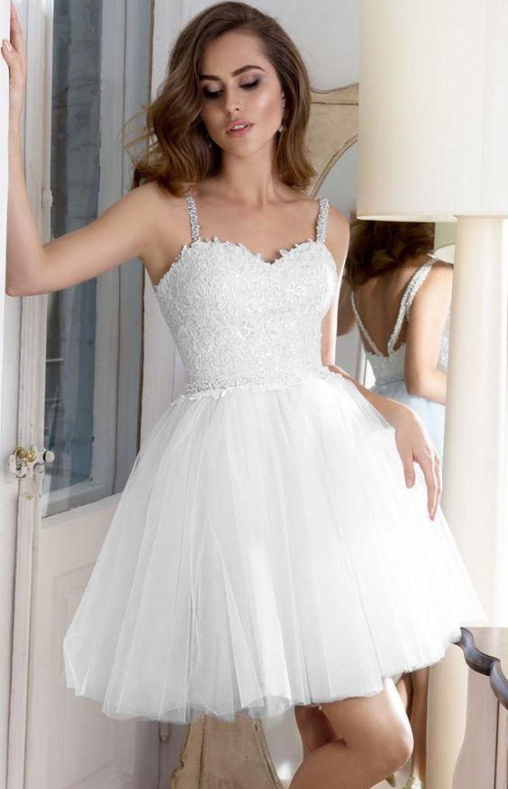 White Homecoming Dresses Mary Lace A-Line Bead With Appliques CD1104