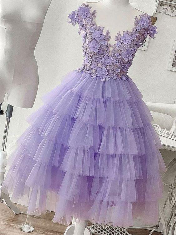 Purple Ashanti tulle Homecoming Dresses appliqué short homecoming dress, homecoming dress CD1123