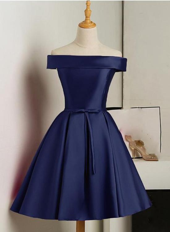 Beautiful Homecoming Dresses Tori Satin Navy Blue Knee Length CD11775