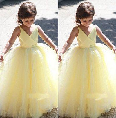 V Neck Yellow Flower Girl Dresses Jaslene Homecoming Dresses CD12108