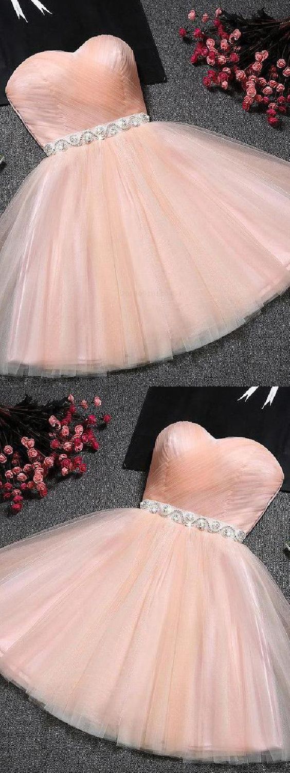 Blush Homecoming Dresses Strapless Sweetheart Neck Blush Pink Tulle, cute Asia homecoming dress CD122