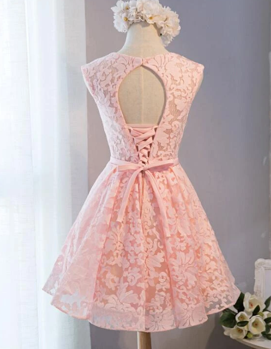 Pink Jayden Homecoming Dresses Lace Knee Length Party Dress CD12689
