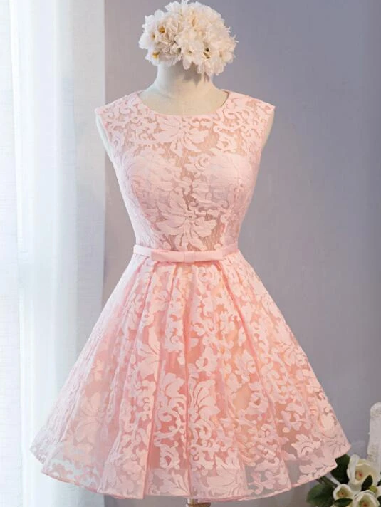 Pink Jayden Homecoming Dresses Lace Knee Length Party Dress CD12689