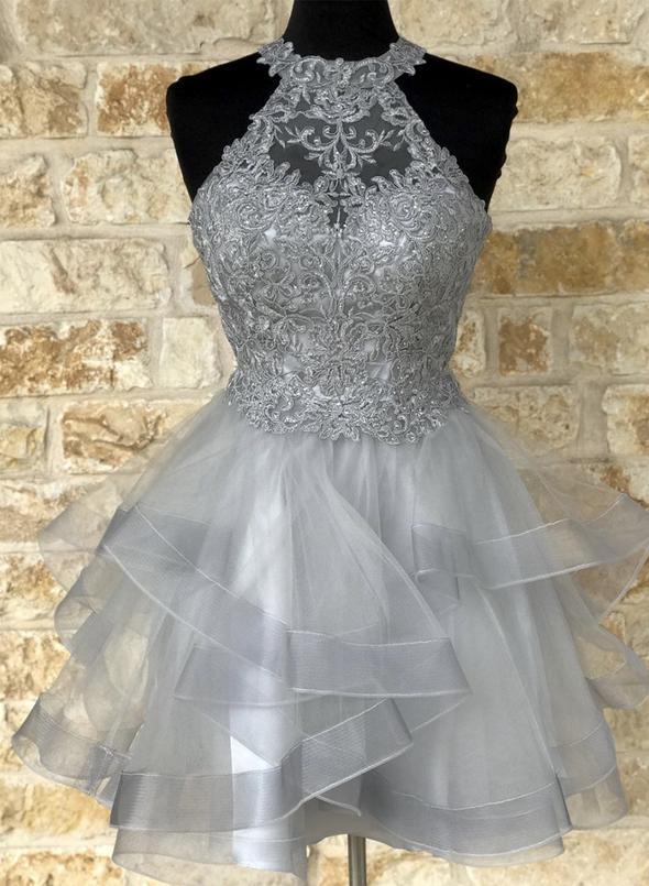 Gray Short Evening Lace Quintina Homecoming Dresses Dress CD14465