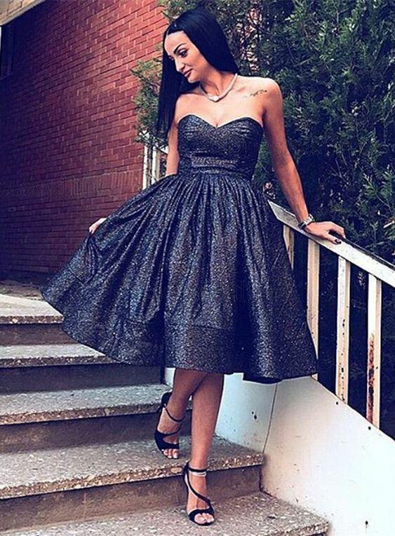 A-Line Sweetheart Homecoming Dresses Frida Knee Length Black CD1473