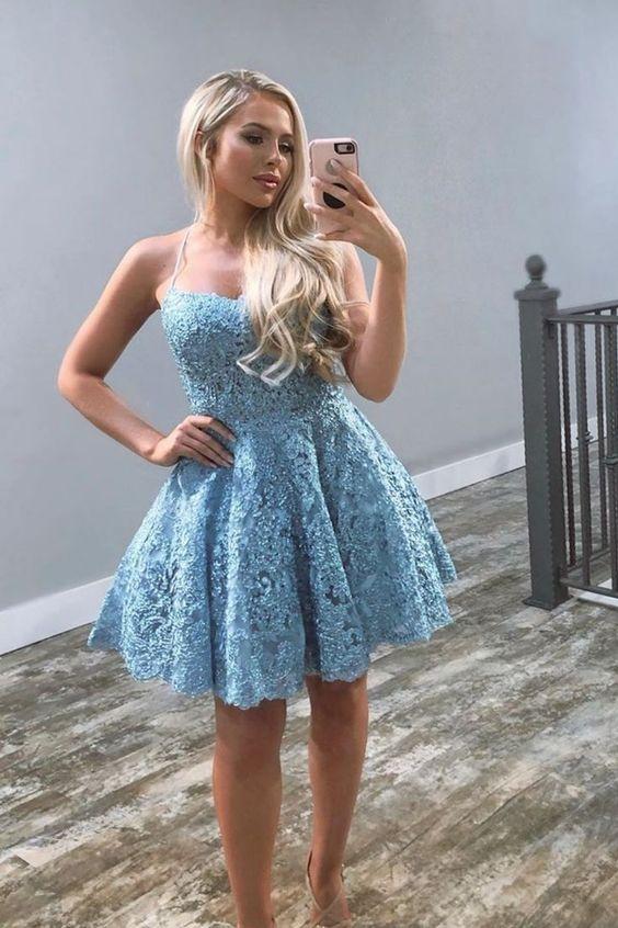 Lace Homecoming Dresses Frederica Blue Short CD17751